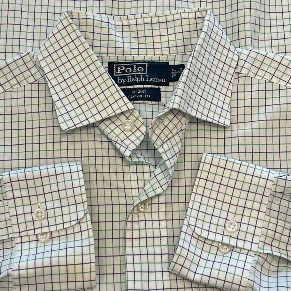 Polo Ralph Lauren Men's Regent Classic Fit Checked Dress Shirt White Sz 16 34/35